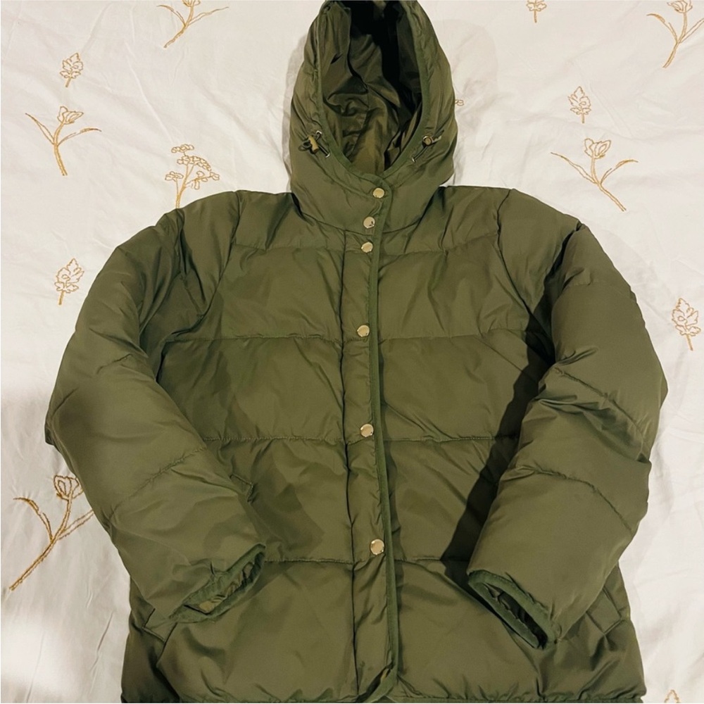 J Crew Green Puffer Jacket